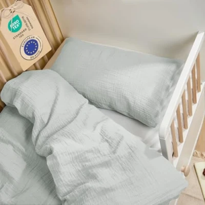 Image de Laleni literie Enfant 100x135 cm en Coton Mousseline 100 x 135 cm+Housse de Coussin 40x60 Oeko TEX certifié Linge lit Bleu