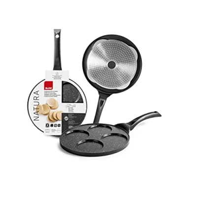 Image de IBILI Crêpière pour 4 mini crêpes Natura, 26 cm, Fonte d’aluminium, Antiadhésif style pierre, Compatible avec l’induction