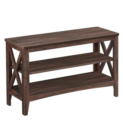Image de VASAGLE Banc à Chaussures, de Rangement pour d’Entrée, Porte Chaussures 2 Niveaux, 30 x 80 48 cm, Supporte Jusqu’à 136 kg, Style Campagnard, Salon,Marron Acajou LSB053K51