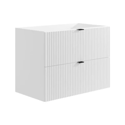 Image de Meuble sous vasque suspendu strié VENTE UNIQUE ZEVINI Blanc 80 cm 2 tiroirs Design contemporain
