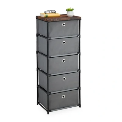 Image de Relaxdays Commode, avec 5 tiroirs en Tissu, Structure métal, 105x43x33 cm, pour Le Salon ou l&#039;entrée, Gris et Marron