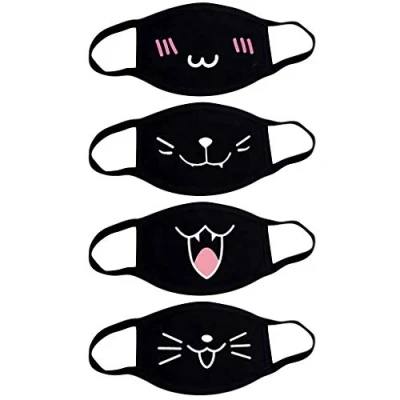 Image de Fashionapple Lot de 4 masques bouche animés Unisexe En coton Anti poussière Mode Kawaii mignon Réutilisable Noir avec motif, A, Stück (1er Pack)