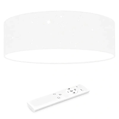 Image de Navaris Plafonnier LED 22W Rond 40cm Ø Design Tissu Blanc Effet Etoilé Lumière Variable avec Changement de Température Couleur et Télécommande