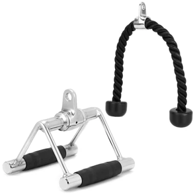 Image de QWORK® Corde Triceps et Poignée de en Forme V avec Articulation Pivotante pour Machine Câble Gymnase