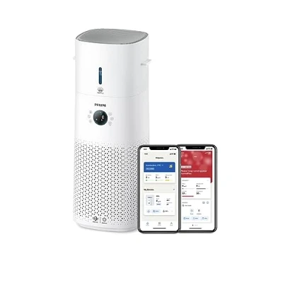 Image de Philips Purificateur d&#039;air et humidificateur 2 en 1 Séries 3000, 131 m2, Filtres NanoProtect HEPA à charbon actif éliminant 99,97% des particules invisibles, Blanc (AC3737/10)