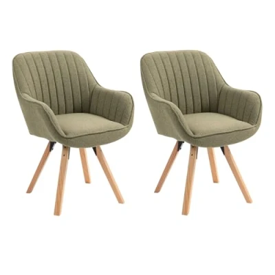 Image de MEUBLE COSY Lot de 2 Chaise Salle à Manger Scandinave Fauteuil Coiffeuse Siège Pivotant avec Accoudoirs pour Chambre Salon Cuisine Bureau, Rembourré en Tissu Pieds Bois Massif, Vert, 60x58x83cm