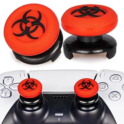 Image de Playrealm Lot de 2 extensions pouce et caoutchouc texturé 3D pour PS5 Dualsenese &amp; PS4 Manette Rouge BioH