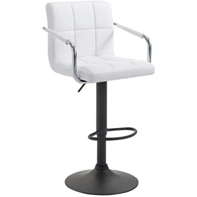 Image de CLP Tabouret De Bar Ergonomique Lucy V2 en Similicuir I Hauteur Réglable Chaise Pivotante avec Accoudoirs Dossier Et Repose Pied, Couleur:Blanc, Couleur du Cadre:Noir