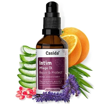 Image de Casida® Huile de Soin pour la Zone Intime soins sécheresse vaginale, incontinence, infection candida composée à 100% d&#039;huiles naturelles pures qualité des pharmacies 50 ml
