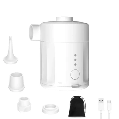 Image de Mojimdo pompe à air électrique portable pour gonflables, batterie rechargeable matelas gonflable 2 en 1 Mini vide avec 4 buses d&#039;air et sac de rangement