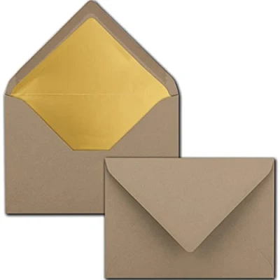 Image de 50x enveloppes C6 couleur: cappuccino (marron) 11,4 x 16,2 cm aves doublure en or métallique fermeture: gommée pour papier A4, A5, A6 et invitations