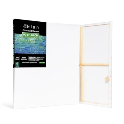 Image de Elan Toile à Peindre 90x120, 100% Coton 3 Pack de Toiles Pré étirées, Peinture, Vierge, Canvas Peindre, Chassis Entoilé, a