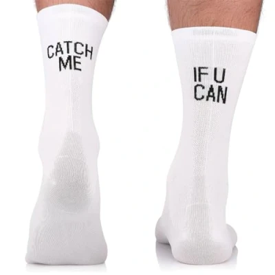 Image de TODO Chaussettes de cyclisme pour homme et femme Respirantes vélo Avec motif course, With white Catch Me If U Can, 35 38