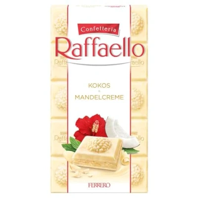 Image de Ferrero Raffaello Crema di Mandorle e Cocco Chocolat blanc farci à la crème d&#039;amande et noix de coco 90 g