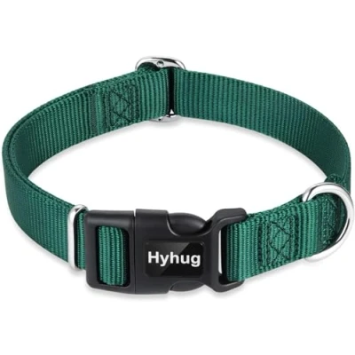 Image de Collier de Base Solide Classique Robuste pour Chiens Ajustement Conception Unique, glissière Triglide (Boucle) Peut Attacher Une étiquette nom. (Grand Modèle L, Vert foncé)