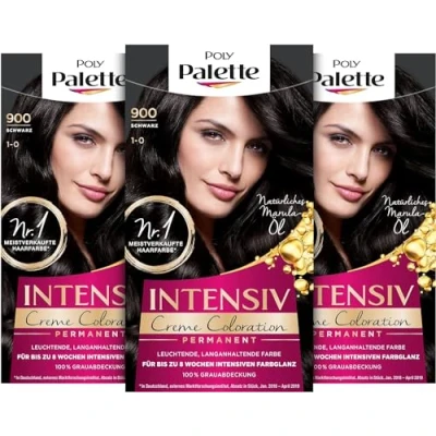 Image de Palette Crème Intensive Coloration 1 0/900 Noir Niveau 3 (3 x 115 ml) Permanente Jusqu&#039;à 8 semaines de Brillance intense et Couverture 100% des cheveux blancs
