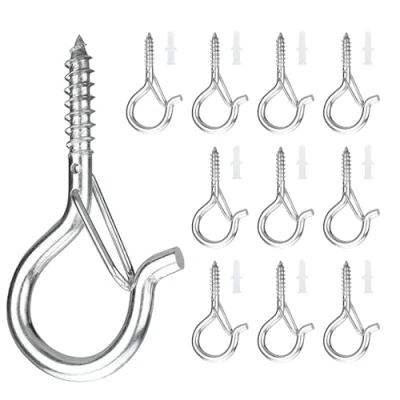 Image de GZQINGYONG 10 Pièces Crochet a Visser,Crochet Cisser Bois Piton à Visser Vis Crochet,Crochet Mural Inox Avec Clous Expansion,Avec Boucle de Sécurité M4 (Argent)