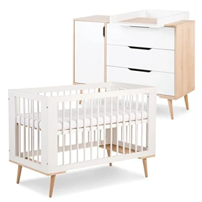 Image de SOFIE Ensemble commode à langer et lit bébé style scandinave 120X60 Blanc