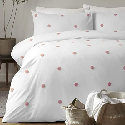 Image de Appletree Parure de lit Double avec 2 taies d&#039;oreiller Motif Pois Blanc à Roses