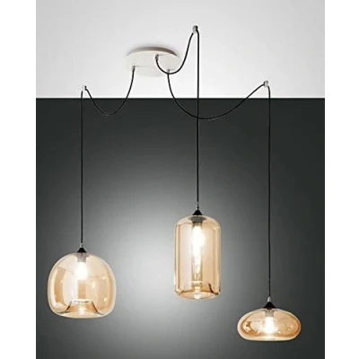Image de Fabas Luce 3496 47 125 Suspension Fiona en verre soufflé Color Ambre 3 x 60 W E27
