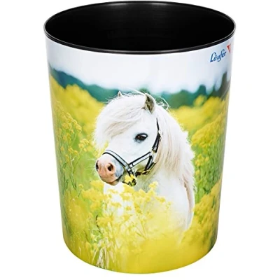 Image de Läufer 26663 corbeille à papier avec motif chien multicolore, poubelle de 13 litres, parfait pour la chambre d&#039;enfant, rond, plastique solide, motifs différents