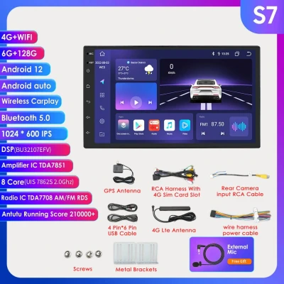 Image de Hizpo DSP Carplay 4G + WIFI 7 pouces 2 Din Android universel Autoradio multimédia lecteur vidéo stéréo 2Din unité principale Navi GPS Audio RDS PC