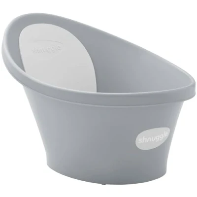 Image de Shnuggle Baignoire pour nouveau né Support intégré et dossier souple Convient dès la naissance de siège bain avec bouchon Galet gris