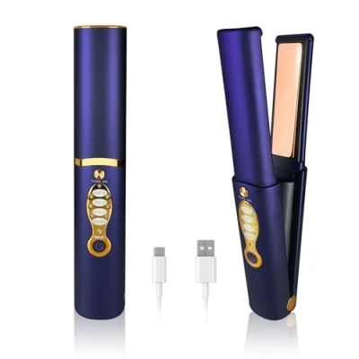 Image de Lisseur Cheveux avec Batterie 5000mAh, et Boucleur 2 en 1, Mini Sans Fil 3D Plaques de Titane, Fer a Voyage Portable Couvercle Anti Brûlure, Chauffage Rapide