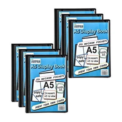 Image de Arpan Lot de 6 porte documents 24 pochettes Noir Format A5 Pour professionnels, étudiants, projets, école, collège et usage personnel
