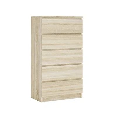 Image de 3E 3xE living.com Commode 5 tiroirs 70 cm, Couleur : Chêne Sonoma, L P 39 H 124 cm