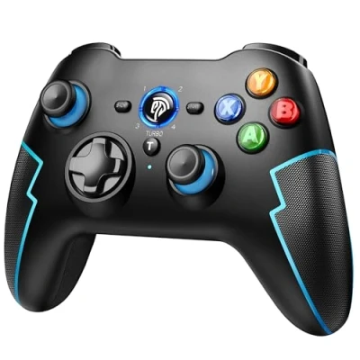 Image de EasySMX Manette PC Sans Fil, Gamepad Bluetooth avec Gâchettes Hall, Double Vibration et Fonction Turbo, Compatible PC/PS3/Switch/Android TV/Box TV/Smartphone/Tablet/Portable Bleu