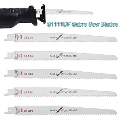 Image de Maso Lot de 5 lames scie sabre en acier carbone HCS pour bois, métal et démolition Compatible avec Bosch, Dewalt, Makita, S1111DF 225 mm long