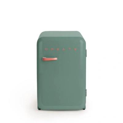 Image de CREATE / RÉTRO FRIGO 83.5 ARGENT/Réfrigérateur vert sauge avec poignée brique 98W, basse consommation, 2 étagères, régulateur de température, porte bouteilles, 56x54x84cm.