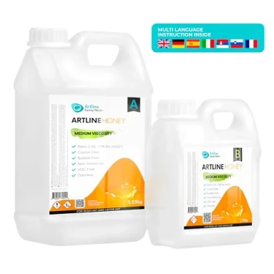 Image de ARTline Résine Epoxy Transparente Kit Resine Complet Débutant &amp; Artisans Viscosité Moyenne 5 kg, Rapport 2:1: Parfait pour Bijoux, Art et Travaux Manuels Honey
