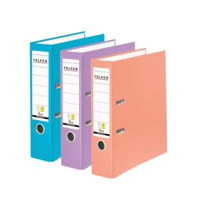 Image de Falken Original Lot de 3 classeurs en polypropylène couleur Fabriqué Allemagne Largeur 8 cm Format A4 Couleurs assorties Pastel Vegan Classeur à anneaux levier