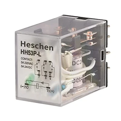 Image de Heschen Gereral HH53P L Relais de puissance 24 VDC Bobine 5 A 220 VAC/24 3PDT 11 broches Bornes Indicateur LED