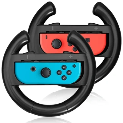 Image de JoyHood Volants pour Switch/Switch OLED, Joy Con Steering Wheel Compatible avec Mario Kart 8 Deluxe [Pack de 2] Noir