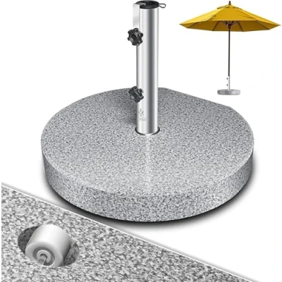 Image de KESSER® Pied de Parasol en Granit avec Tube Acier Inoxydable, Socle Haute qualité 30KG pour tiges jusqu&#039;à 16 48 mm, poignée Transport Incluse
