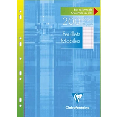 Image de Clairefontaine 1751C Un Étui de Feuillets Mobiles Perforés A4 21x29,7 cm 200 Pages Grands Carreaux Papier Blanc 90 g Réutilisable