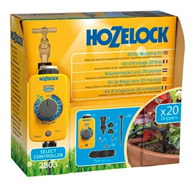 Image de HOZELOCK Kit d&#039;Arrosage Goutte à pour 20 Pots : Système Autonome Complet avec son Programmateur Select Controller, Idéal Plantes en Pot, Arrosage Précis et Économe Eau [2803 0000]