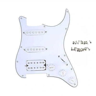 Image de Musiclily 11 Trous SSH Loaded Strat Pickguard Pre assemblé avec Micros Simple Bobinage Humbucker pour Guitare électrique Fender USA/Mexican Stratocaster Squier, 3 plis Blanc