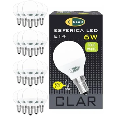 Image de CLAR Ampoule LED E14 Blanc Froid, E14, LED, Petit Culot à Vis, Lampe Ampoules 6W (Pack 20)