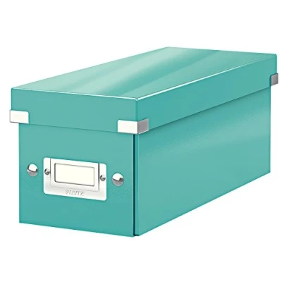 Image de Leitz, Boîte de rangement Click &amp; Store, Format CD (14,3 x 13,6 35,2 cm), adapté aux et autres objets, Pour le bureau la maison, Montage bouton pression, Carton recyclé à 84%, Menthe, 60410051
