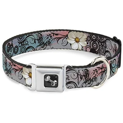 Image de Buckle Down Fleurs avec en Filigrane Rose Collier de Chien Forme d&#039;os, Large Petite/1345,7 cm