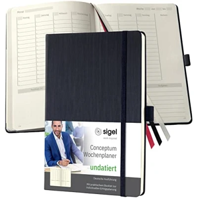 Image de SIGEL CO700 Planificateur semainier non daté, en allemand, A5, couverture rigide, noir Conceptum