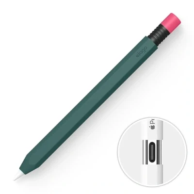 Image de elago Coque Pencil Classique Compatible avec Apple (USB C), Prise en Main Parfaite, Peau de Protection, Housse Silicone, Supporte la Fixation Magnétique (Vert Nuit)