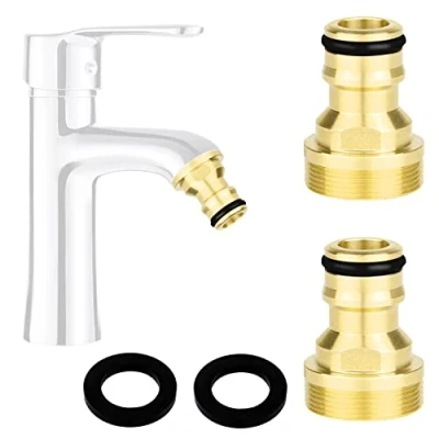 Image de UGBO Adaptateur Robinet Tuyau Arrosage Connecteur Nez de Laiton M24 Cuisine pour 2 Pièces et Raccords D&#039;arrosage Rapide Raccord Universel (Dorée)
