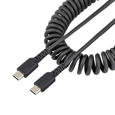 Image de StarTech.com Câble de Charge USB C 50m Adaptateur vers Enroulé à Usage Intesif TB3 en Fibre Aramide Robuste Cordon M/M Noir (R2CCC 50C CABLE)