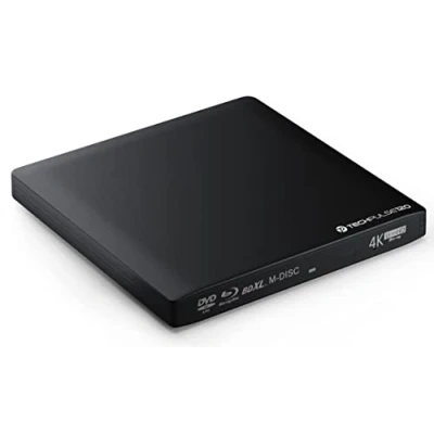 Image de techPulse120 UHD Externe 4k Blu Ray Graveur 3D M Disc BDXL USB 3.0 &amp; Type C Connexion Lecteur Superdrive Aluminium Noir Slim UltraHD BD DVD CD Ultra pour Ordinateur Portable Windows MacOS