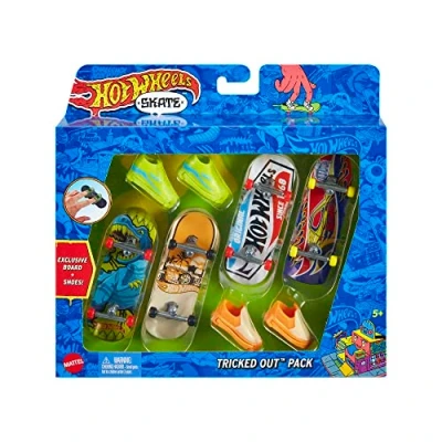 Image de Hot Wheels Coffret Fingerskate Tony Hawk avec Fingerboard Exclusif, 2 Paires De Chaussures Et 4 Skates, À Collectionner, Jouet Enfant, A Partir 5 Ans, HNG72